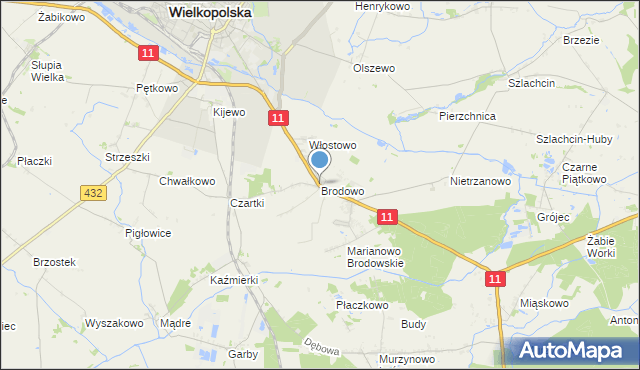 mapa Brodowo, Brodowo gmina Środa Wielkopolska na mapie Targeo